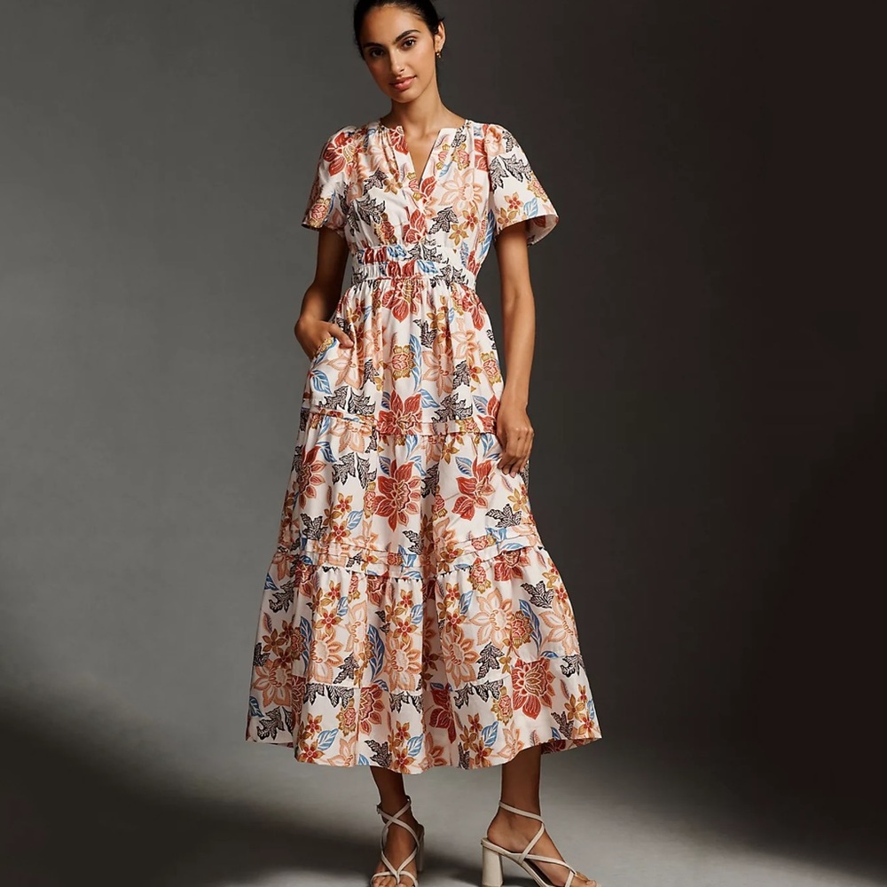 NWT Anthropologie The Somerset Maxi Dress Floral Botanical Red White S Small